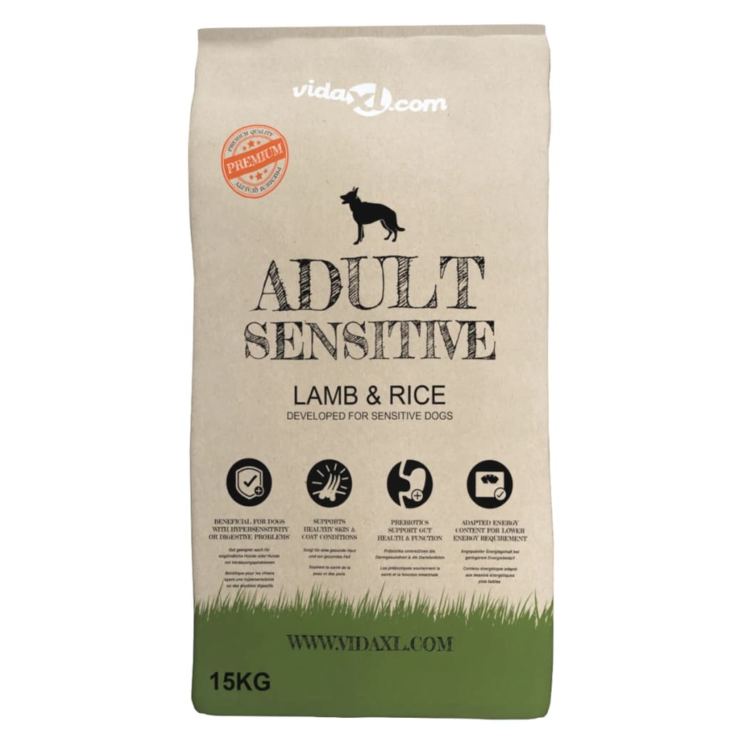 vidaXL Prémiové krmivo pre psov Adult Sensitive Lamb & Rice, 15 kg
