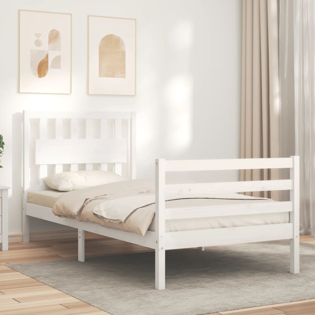 vidaXL Rám postele s čelom biely jednolôžko masívne drevo
