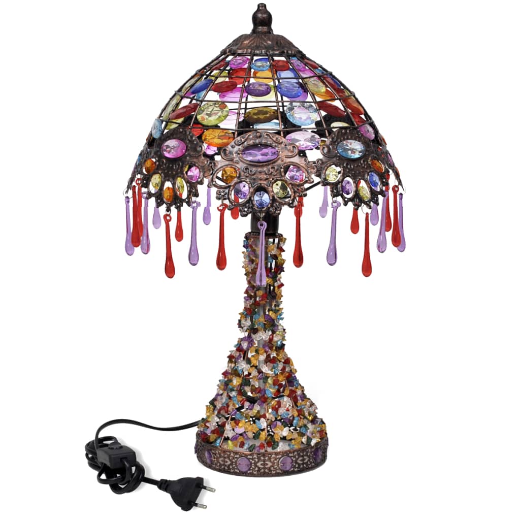 Pestrofarebná stolová lampa s krištáľovými korálkami