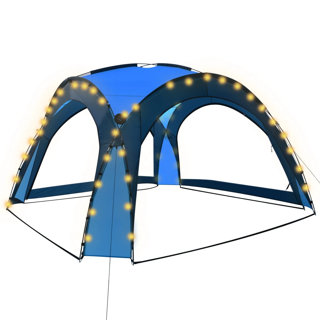 vidaXL Párty stan so 4 sieťkovanými bočnými stenami a LED 3,6x3,6x2,3 m modrý