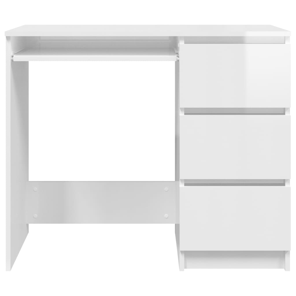 vidaXL Písací stôl, lesklý biely 90x45x76 cm, drevotrieska