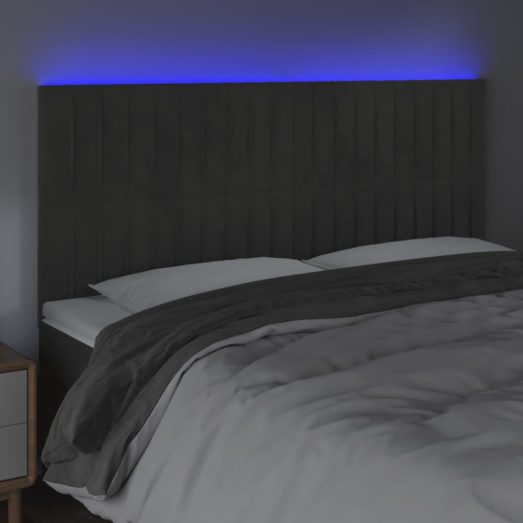 vidaXL Čelo postele s LED tmavosivé 200x5x118/128 cm zamat