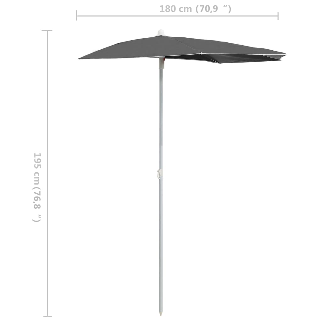 vidaXL Polkruhový záhradný slnečník s tyčou 180x90 cm, antracitový