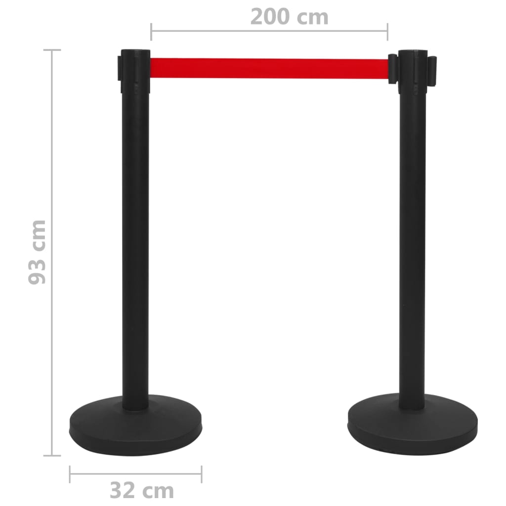 vidaXL Vymedzovacie stĺpiky s popruhmi 4 ks letisková bariéra železná čierna