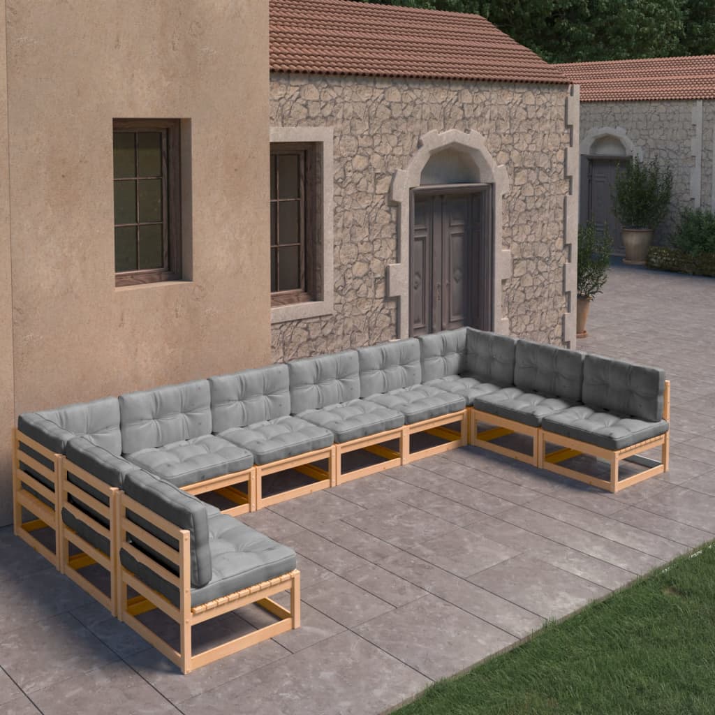 vidaXL 10-dielna záhradná sedacia súprava+podložky, borovicový masív
