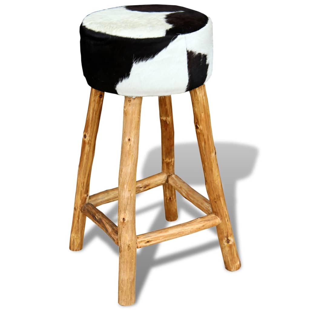 vidaXL Barová stolička, hnedá, pravá kravská koža