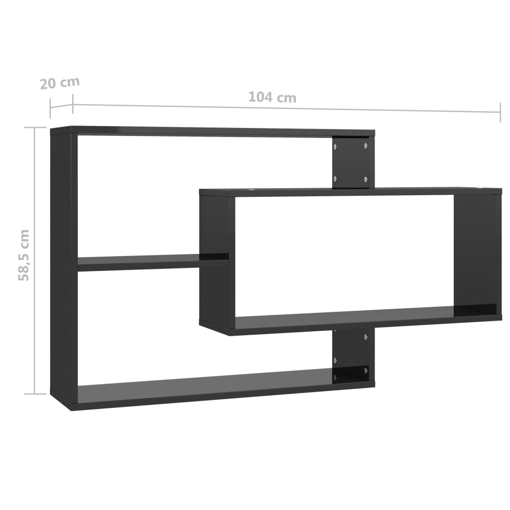 vidaXL Nástenné police, lesklé čierne 104x20x58,5 cm, kompozitné drevo