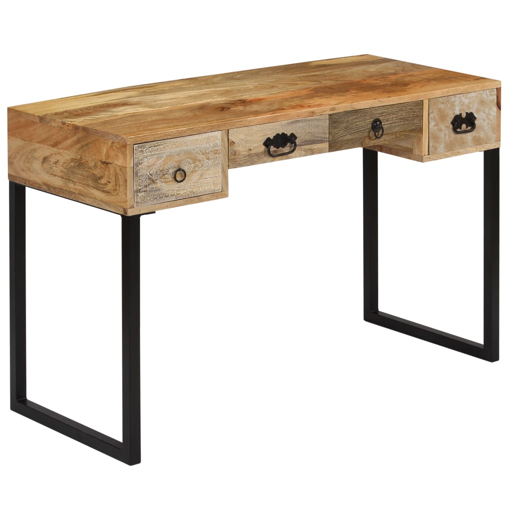 vidaXL Stôl, masívne mangovníkové drevo a pravá koža, 117x50x76 cm