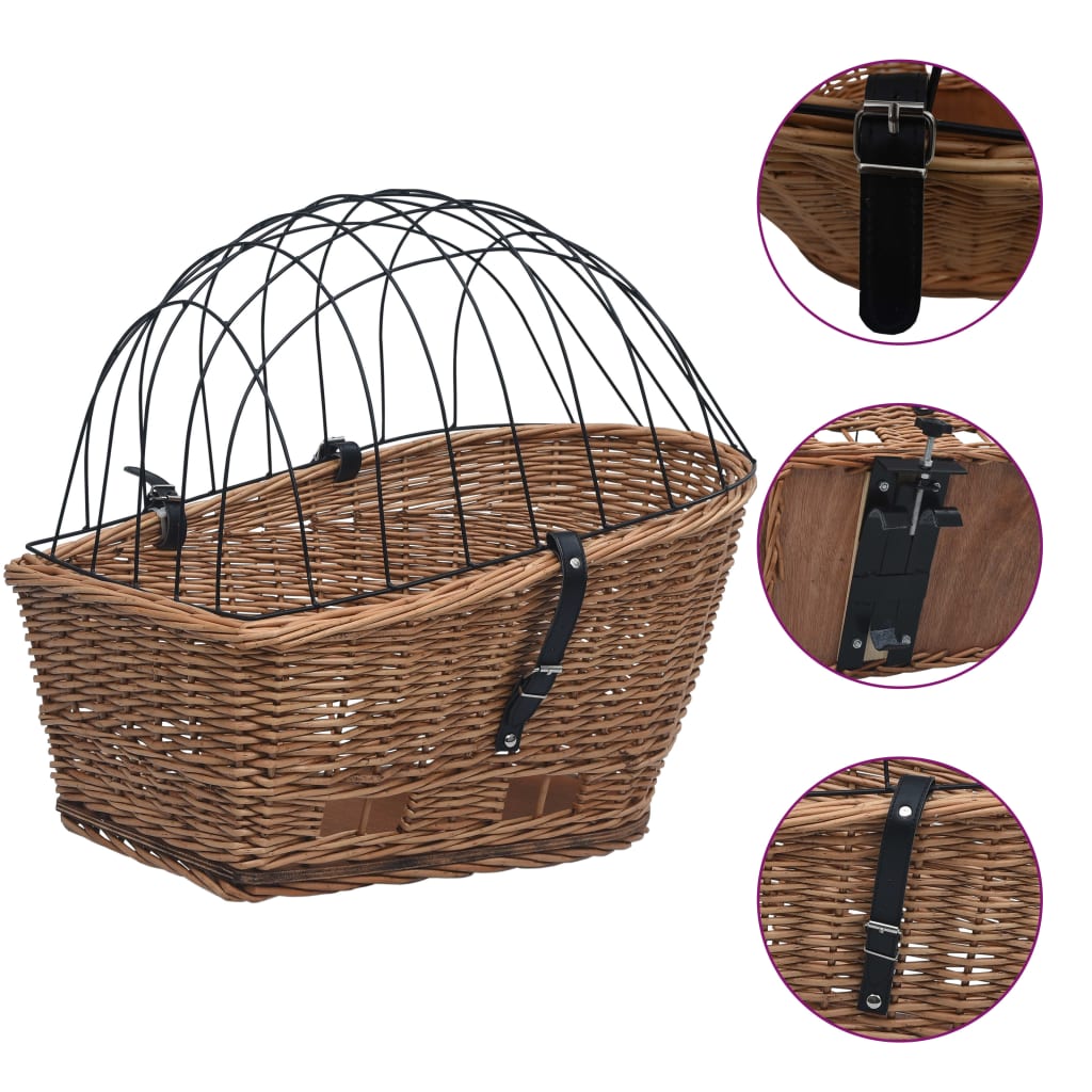 vidaXL Kôš na zadný nosič na bicykel s poťahom 55x31x36 cm prírodná vŕba