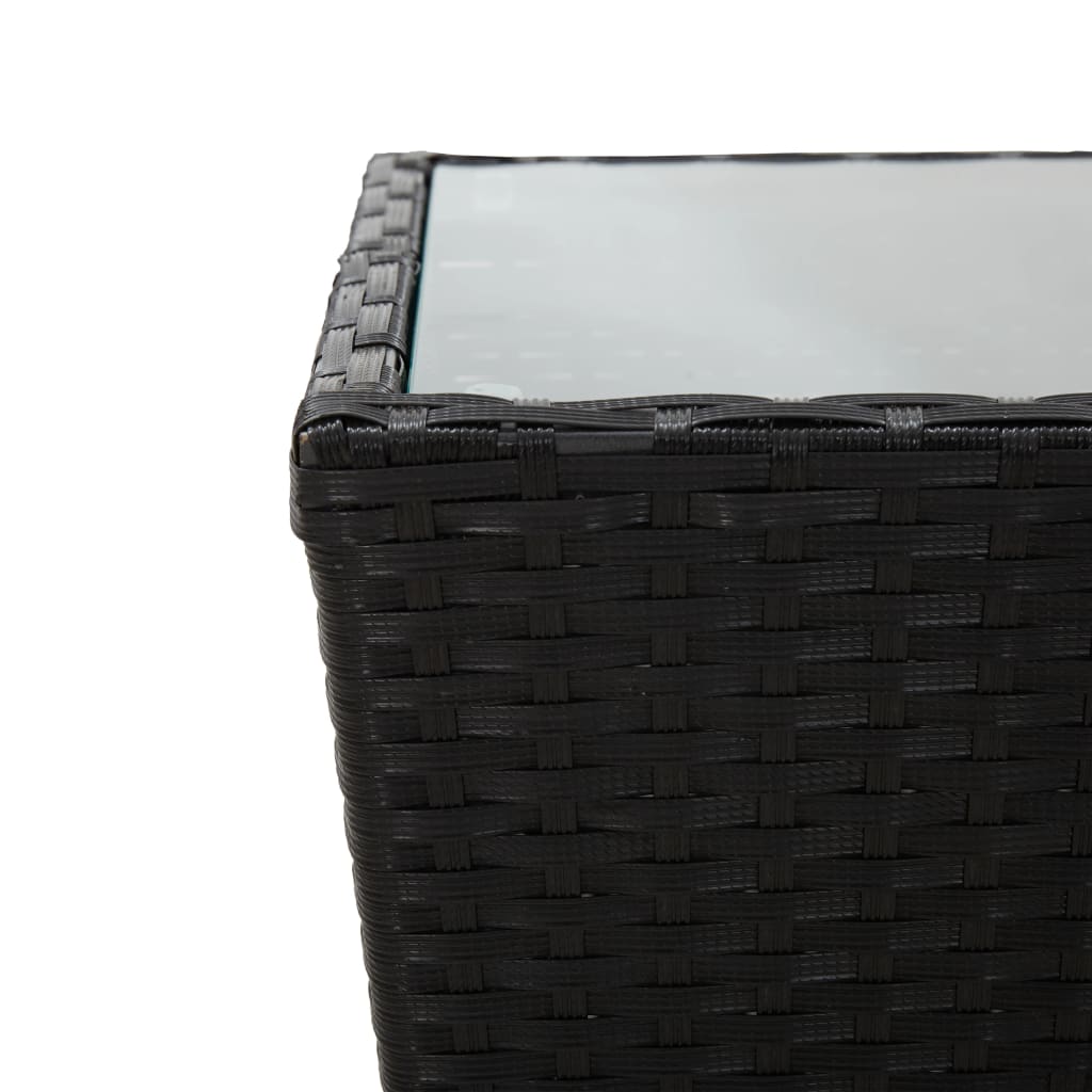 vidaXL Čajový stolík, čierny 41,5x41,5x43 cm, polyratan, tvrdené sklo