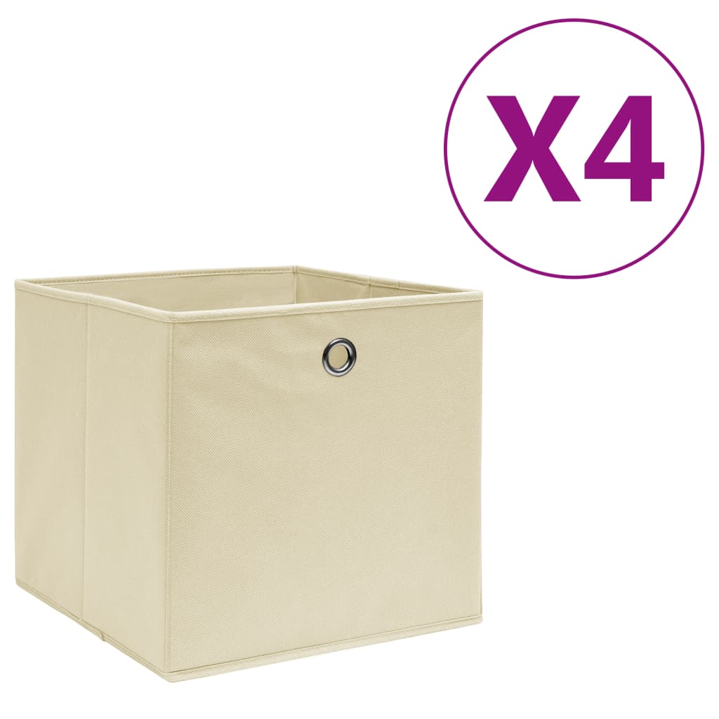 vidaXL Úložné boxy 4 ks, netkaná textília 28x28x28 cm, krémové