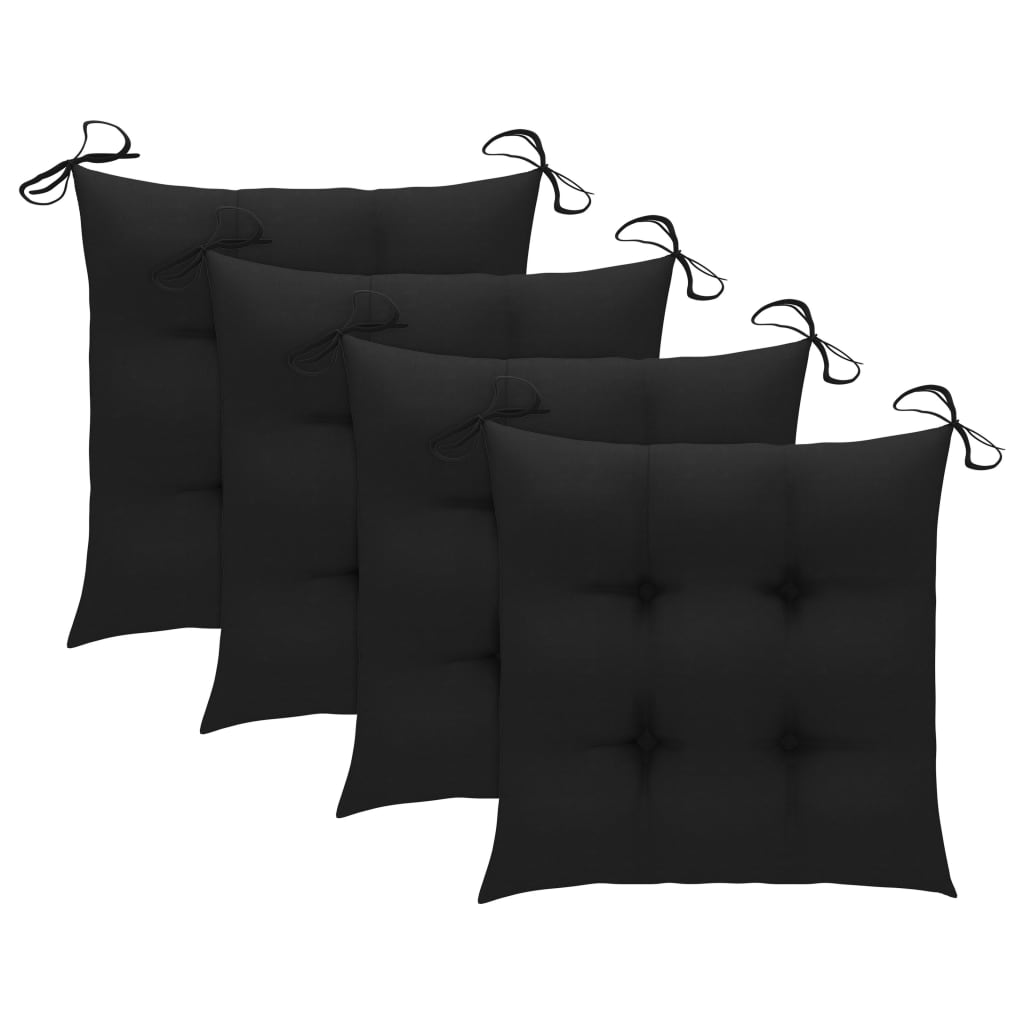 vidaXL Záhradné stoličky 4 ks s čiernymi podložkami teakový masív