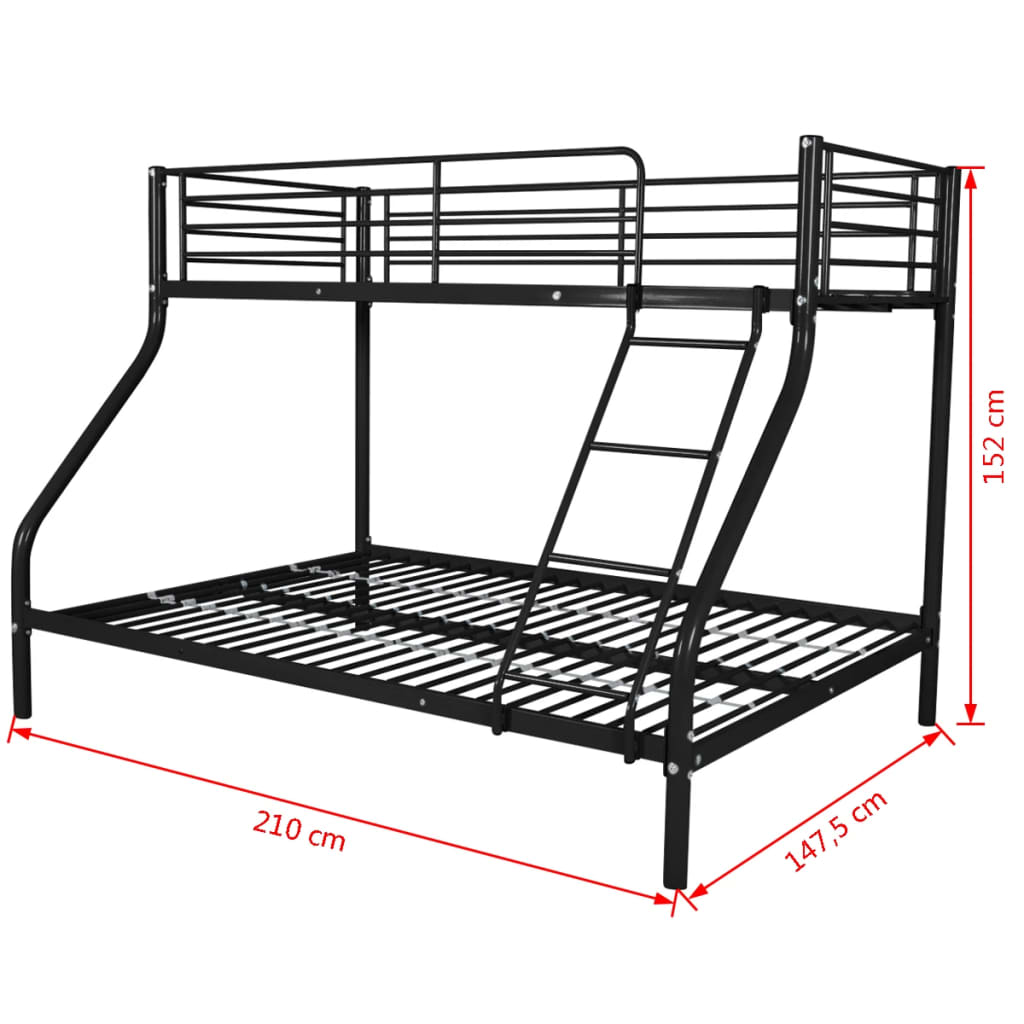 vidaXL Rám detskej poschodovej postele, čierny, kov 140x200/90x200 cm