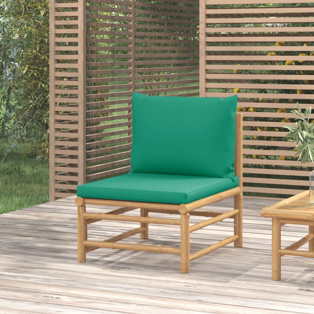 vidaXL Záhradná stredová pohovka so zelenými vankúšmi bambus