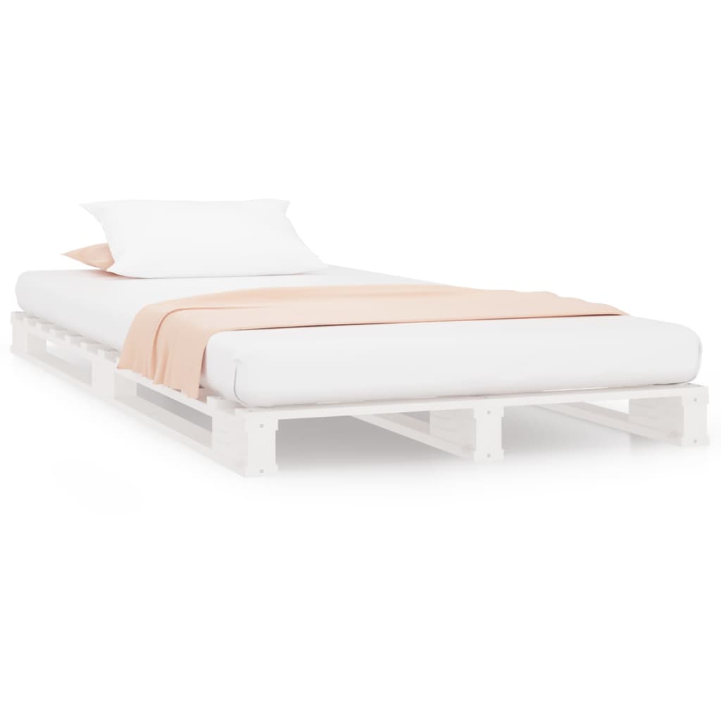 vidaXL Paletová posteľ, biela 75x190cm, borovica, malé jednolôžko