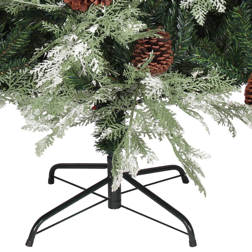 vidaXL Osvetlený vianočný stromček+šišky, zeleno biely 195cm, PVC a PE