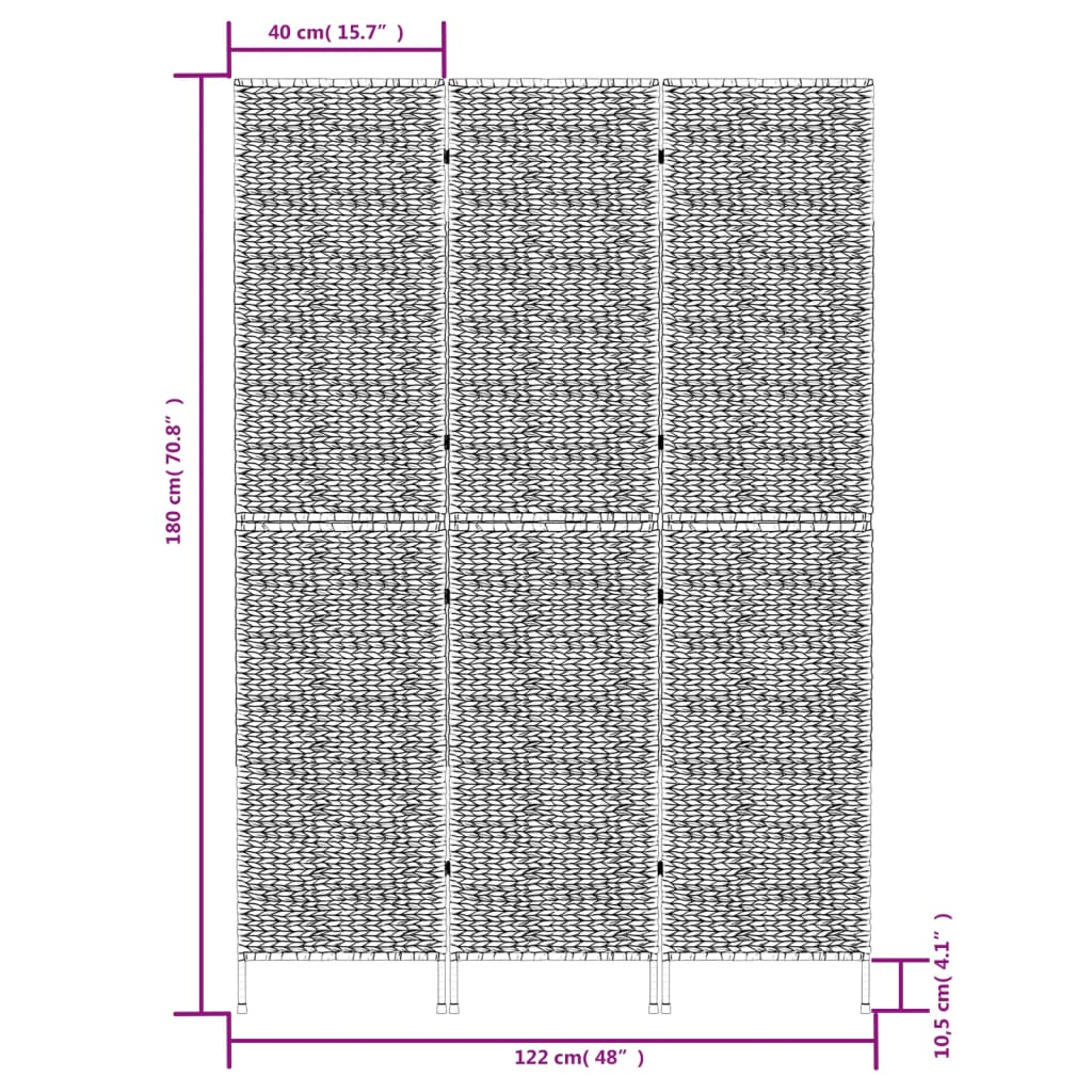 vidaXL Paraván 3-panelový čierny 122x180 cm vodný hyacint