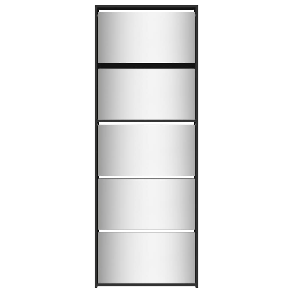vidaXL Botník so zrkadlom 5-poschodový čierny 63x17x169,5 cm