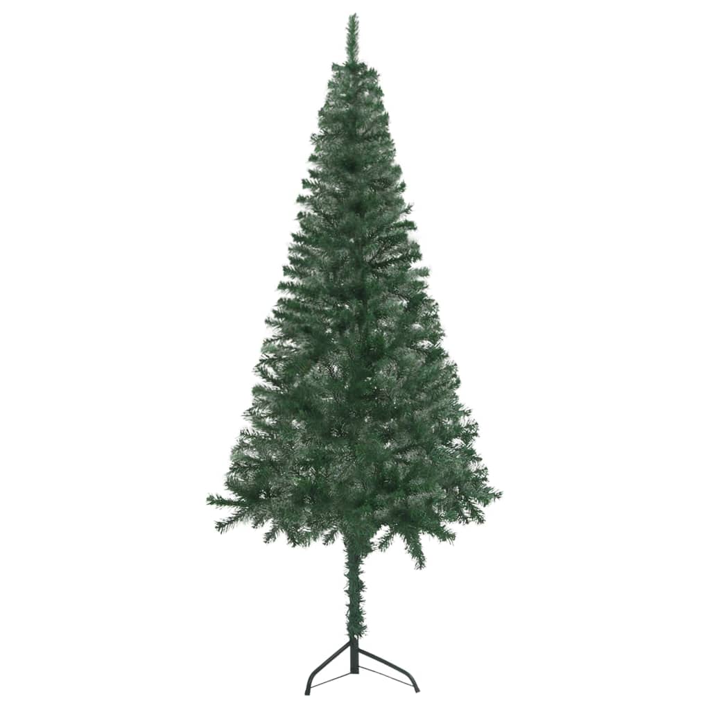 vidaXL Rohový umelý vianočný stromček s LED a guľami zelený 150 cm PVC