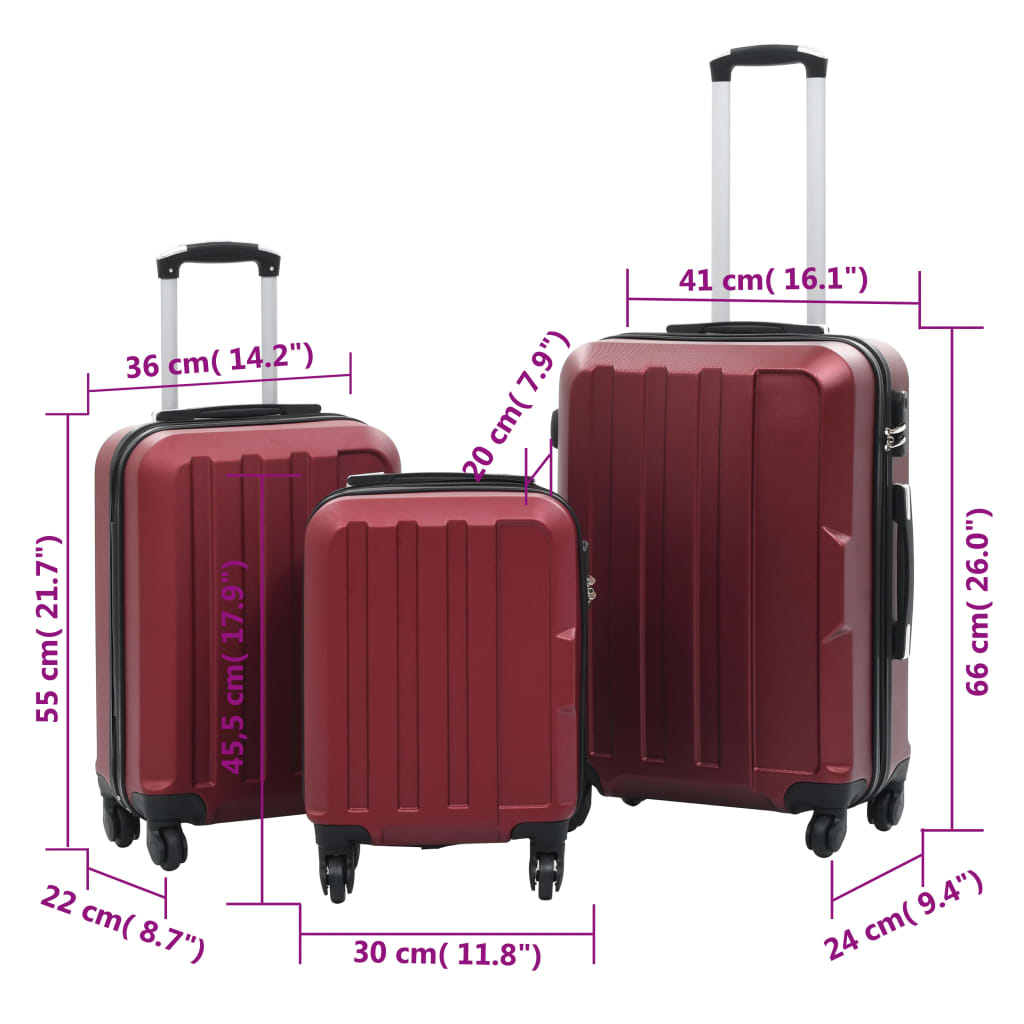 vidaXL 3-dielny set cestovných kufrov tvrdý kryt vínovo-červená ABS
