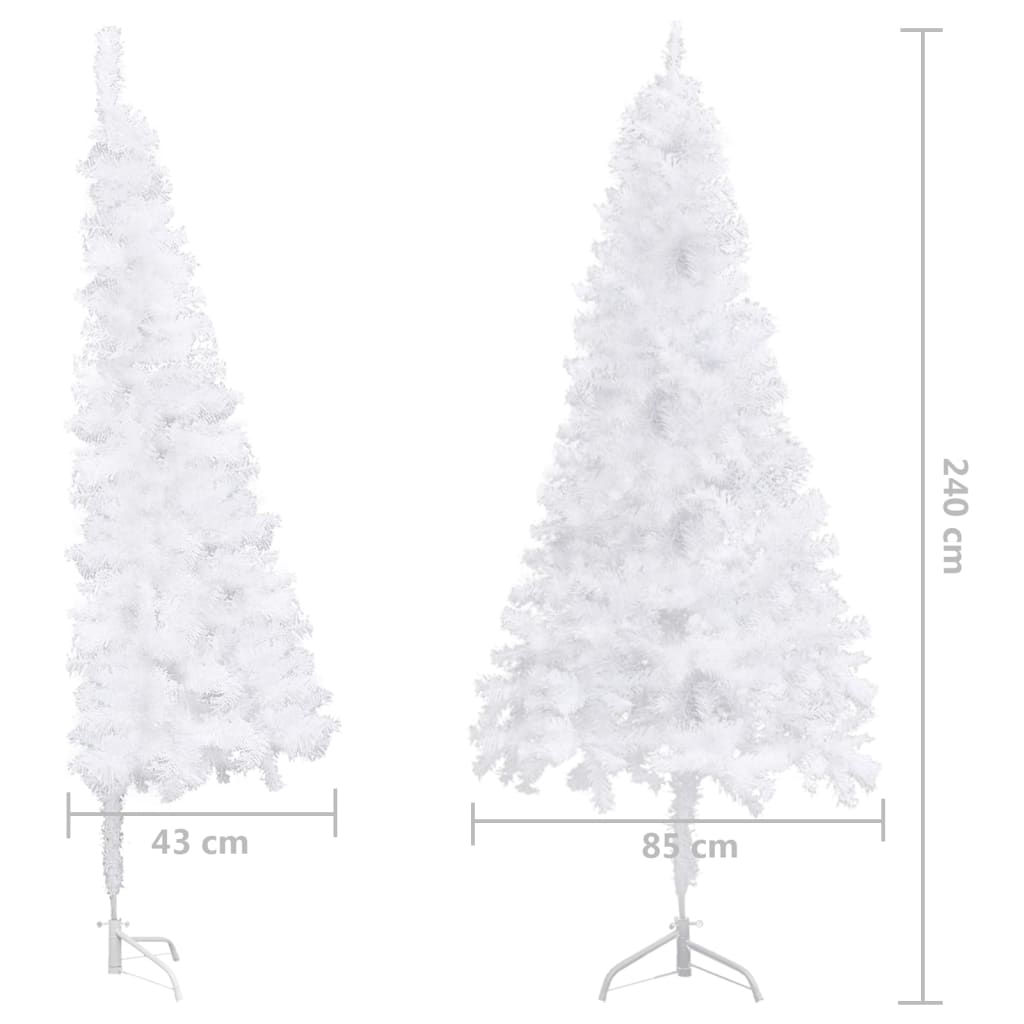 vidaXL Rohový umelý vianočný stromček s LED s guľami biely 240 cm PVC