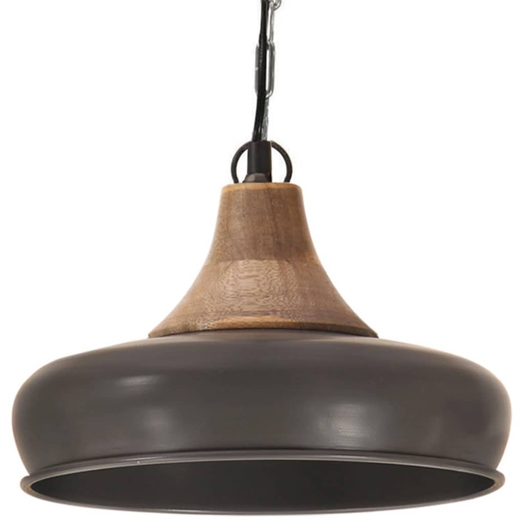 vidaXL Industriálna závesná lampa sivá železo a masívne drevo 26 cm E27