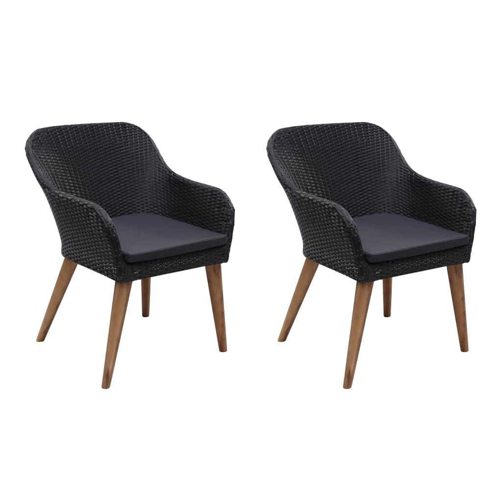 vidaXL Vonkajšie stoličky s podložkami 2 ks, polyratan, čierne
