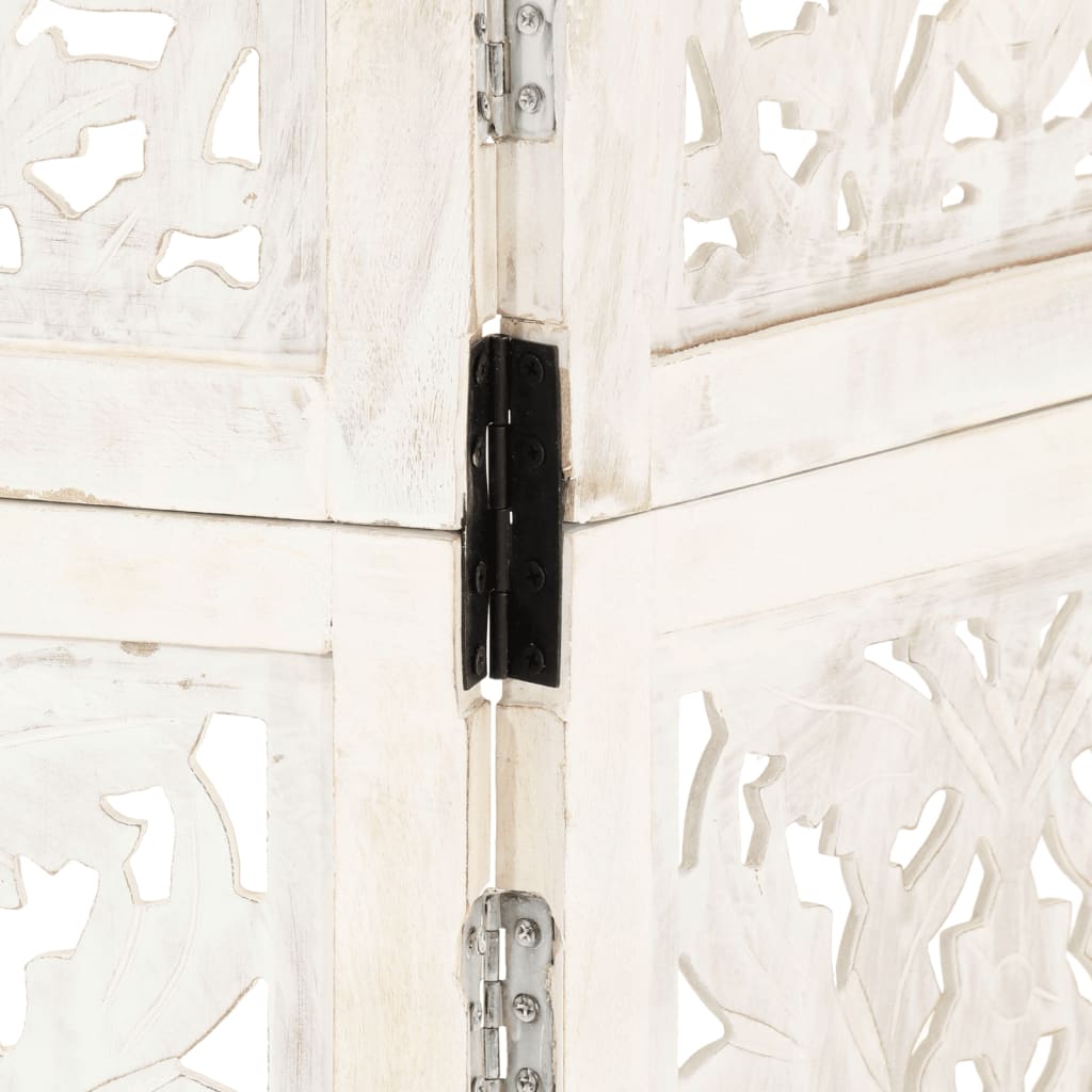 vidaXL Ručne vyrezávaný 3-panelový paraván biely 120x165 cm mangovníkový masív