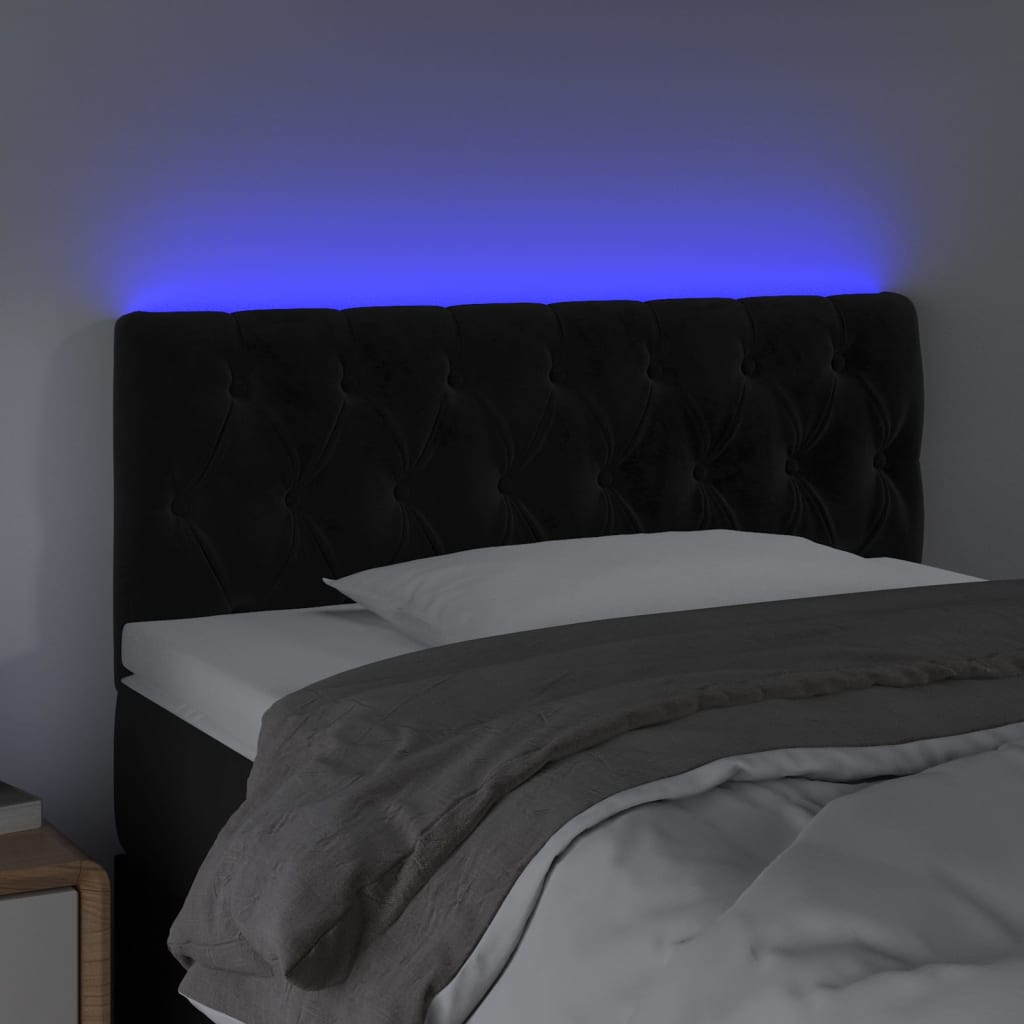 vidaXL Čelo postele s LED čierne 100x7x78/88 cm zamat