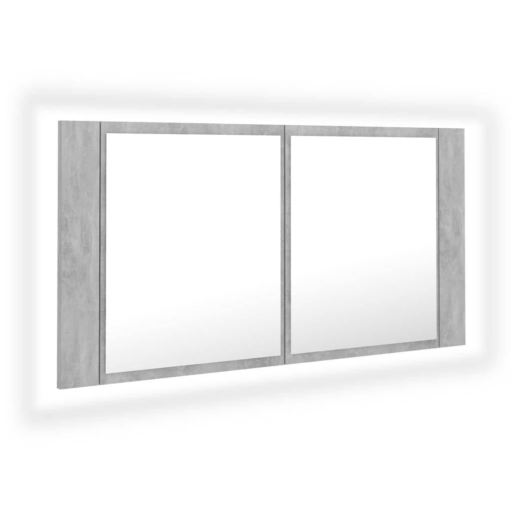 vidaXL LED kúpeľňová zrkadlová skrinka betónová sivá 90x12x45 cm akryl