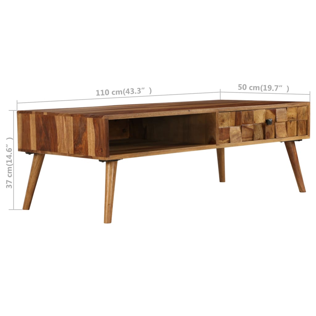 vidaXL Konferenčný stolík, sheeshamové drevo s medovou povrchovou úpravou 110x50x37 cm
