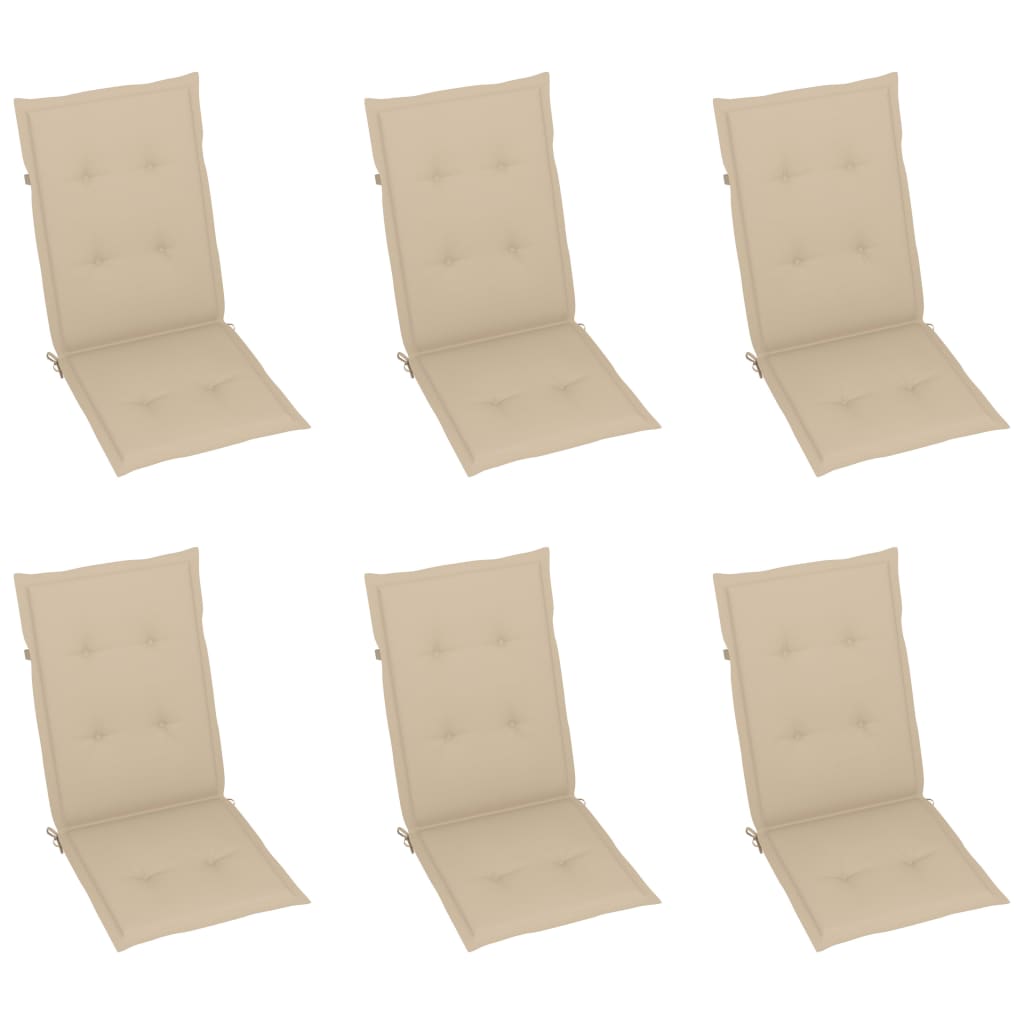 vidaXL Záhradné stoličky 6 ks s béžovými podložkami tíkový masív