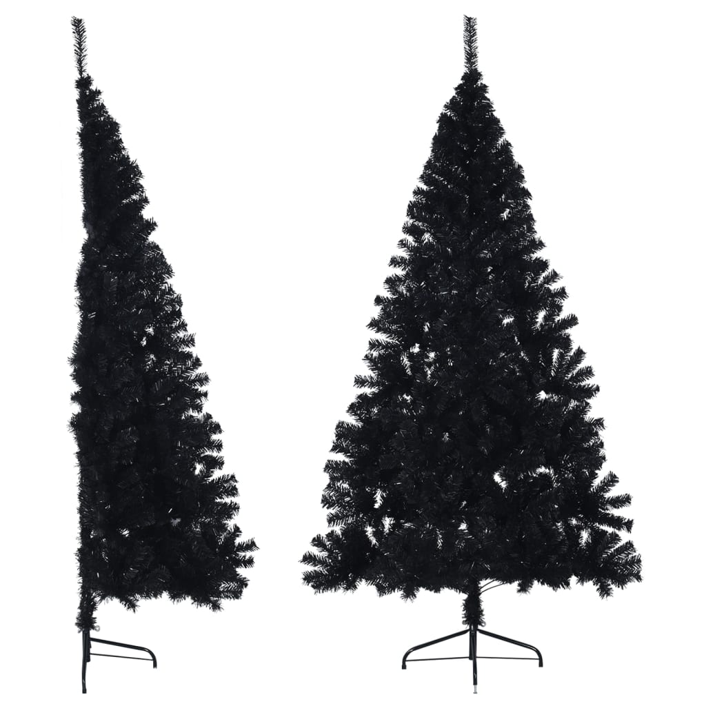 vidaXL Umelý vianočný polovičný stromček s podstavcom čierny 180cm PVC