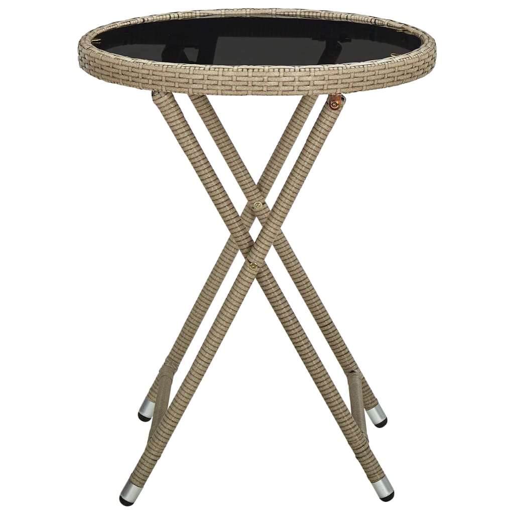 vidaXL Čajový stolík béžový 60 cm polyratan a tvrdené sklo