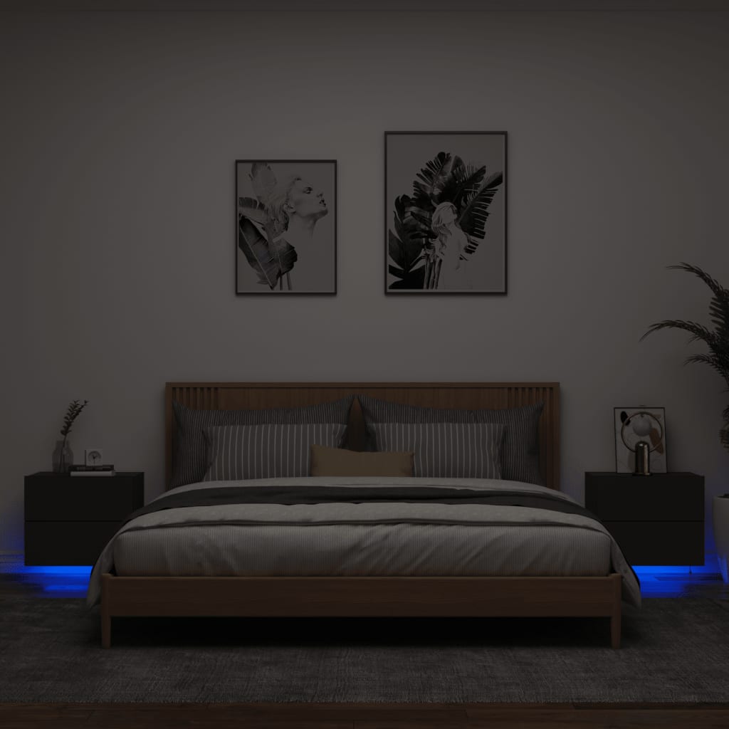 vidaXL Nástenné nočné skrinky s LED osvetlením 2 ks čierne