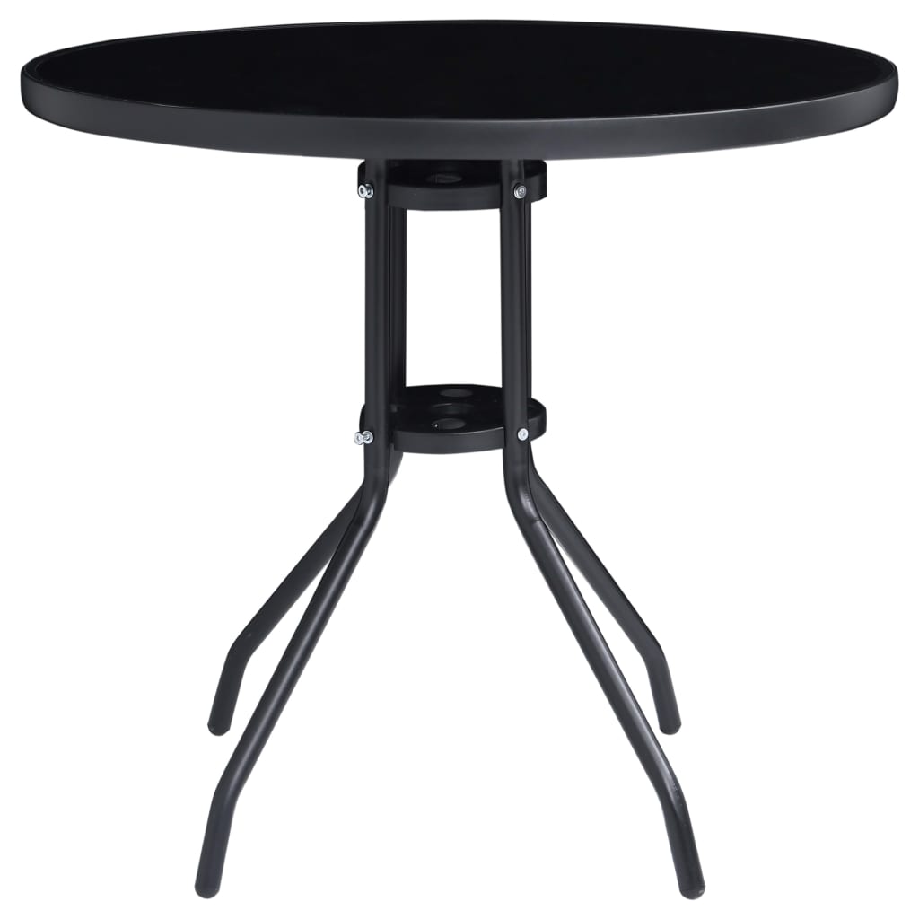 vidaXL Záhradný stôl, čierny 80 cm, oceľ a sklo