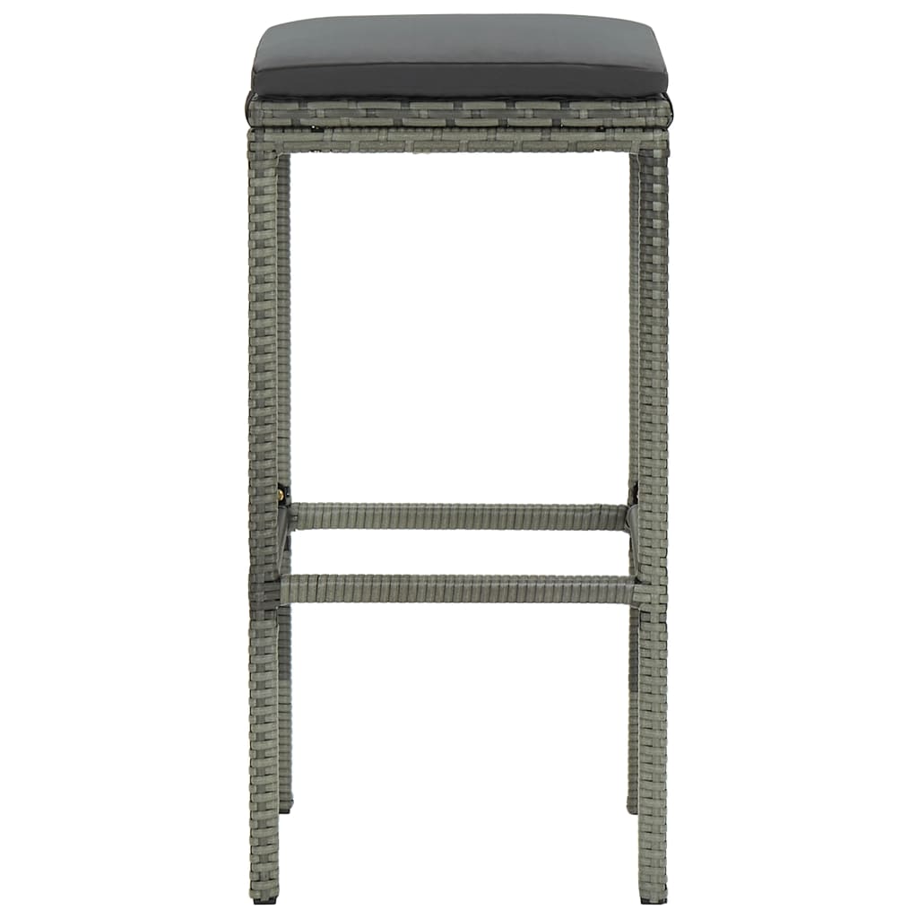 vidaXL Barové stoličky s vankúšmi 4 ks sivé polyratan