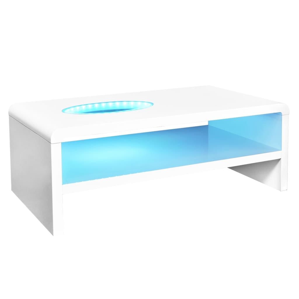 vidaXL Konferenčný stolík s LED osvetlením, vysoký lesk, biely