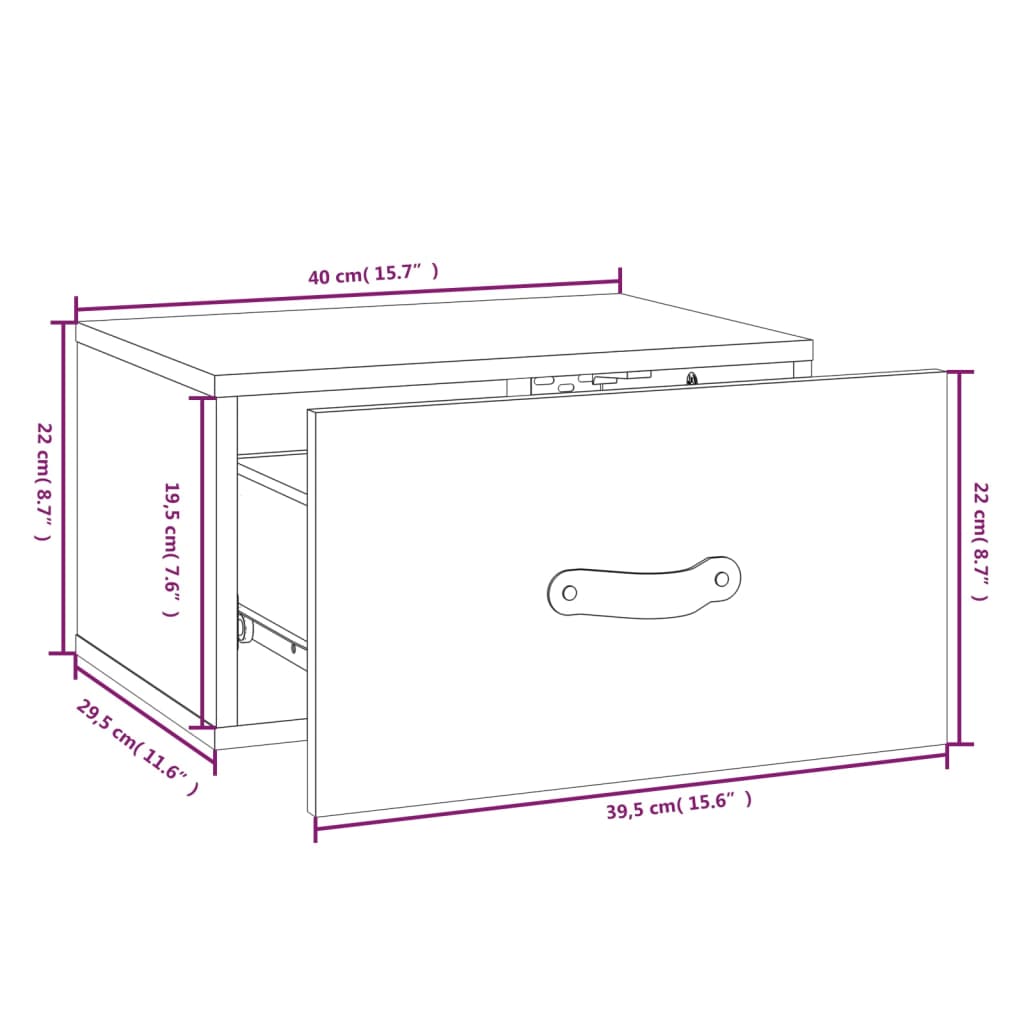 vidaXL Nástenný nočný stolík biely 40x29,5x22 cm