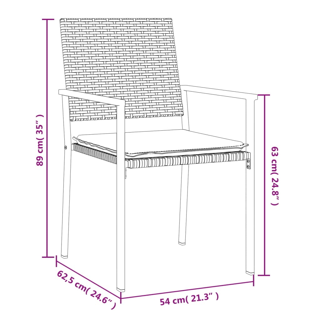 vidaXL Záhradné stoličky s vankúšmi 2ks čierne 54x62,5x89 cm polyratan