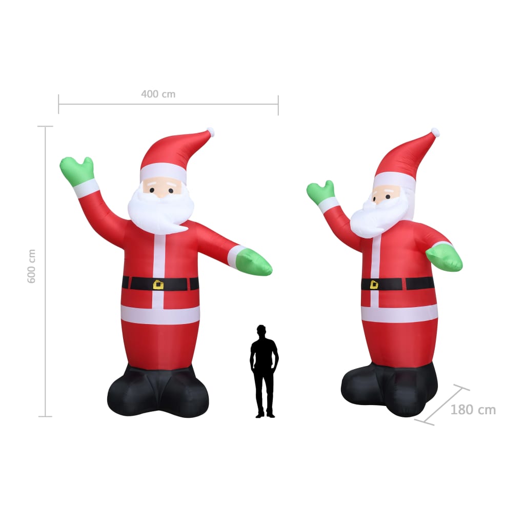 vidaXL Nafukovací vianočný Santa Claus s LED IP20 600 cm XXL