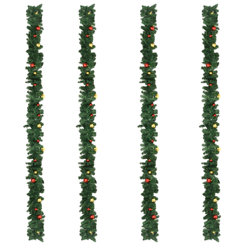 vidaXL Vianočné girlandy 4 ks s guľami zelené 270 cm PVC