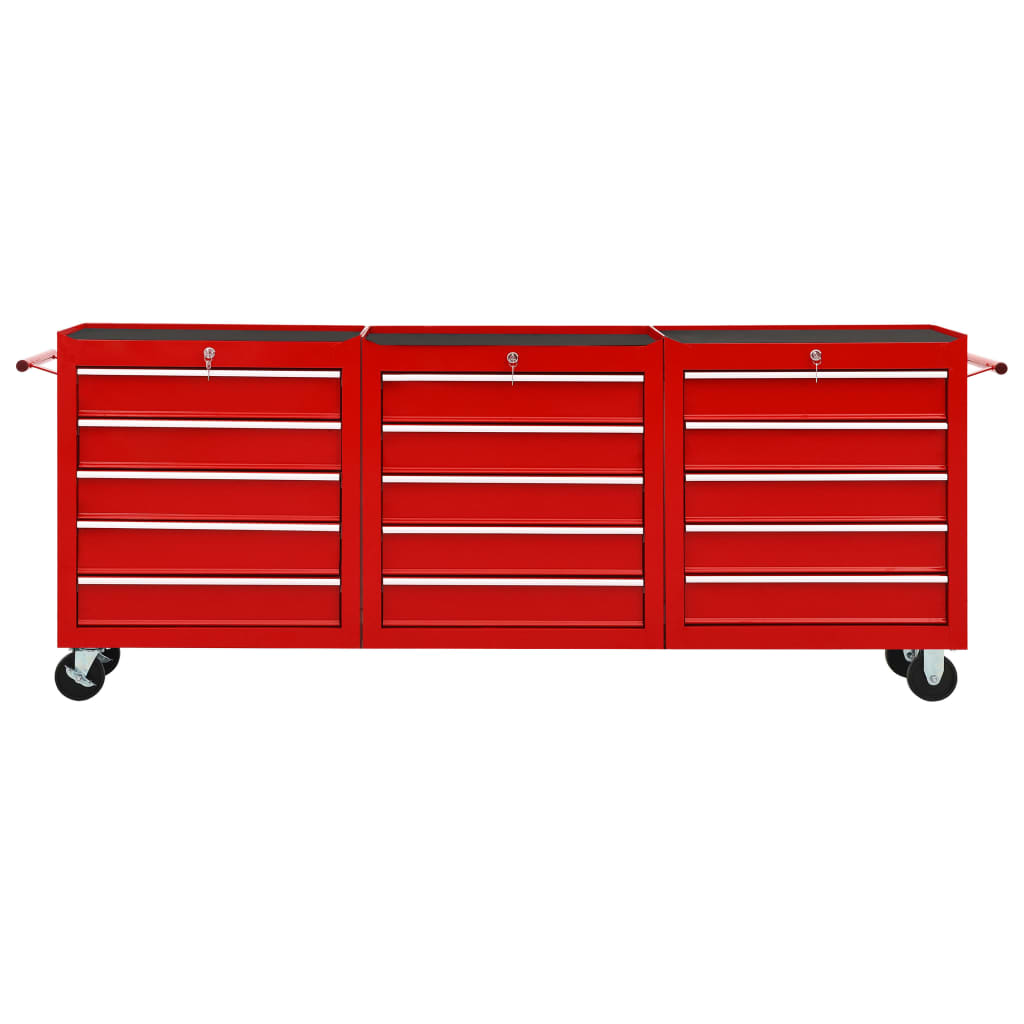 vidaXL Dielenský vozík s 15 zásuvkami červený oceľový