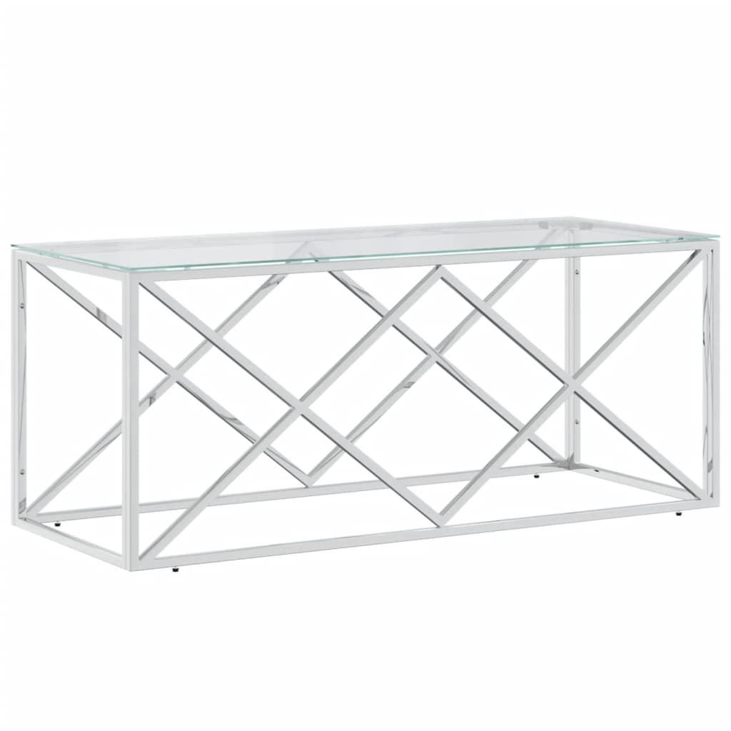 vidaXL Konferenčný stolík 110x45x45 cm nehrdzavejúca oceľ a sklo