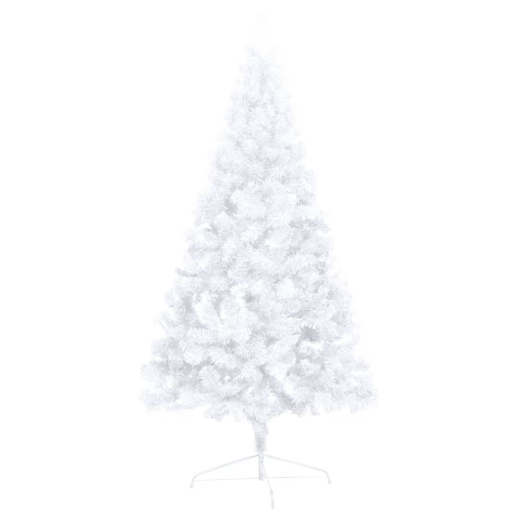 vidaXL Osvetlený umelý polovičný vianočný stromček+gule, biely 210 cm
