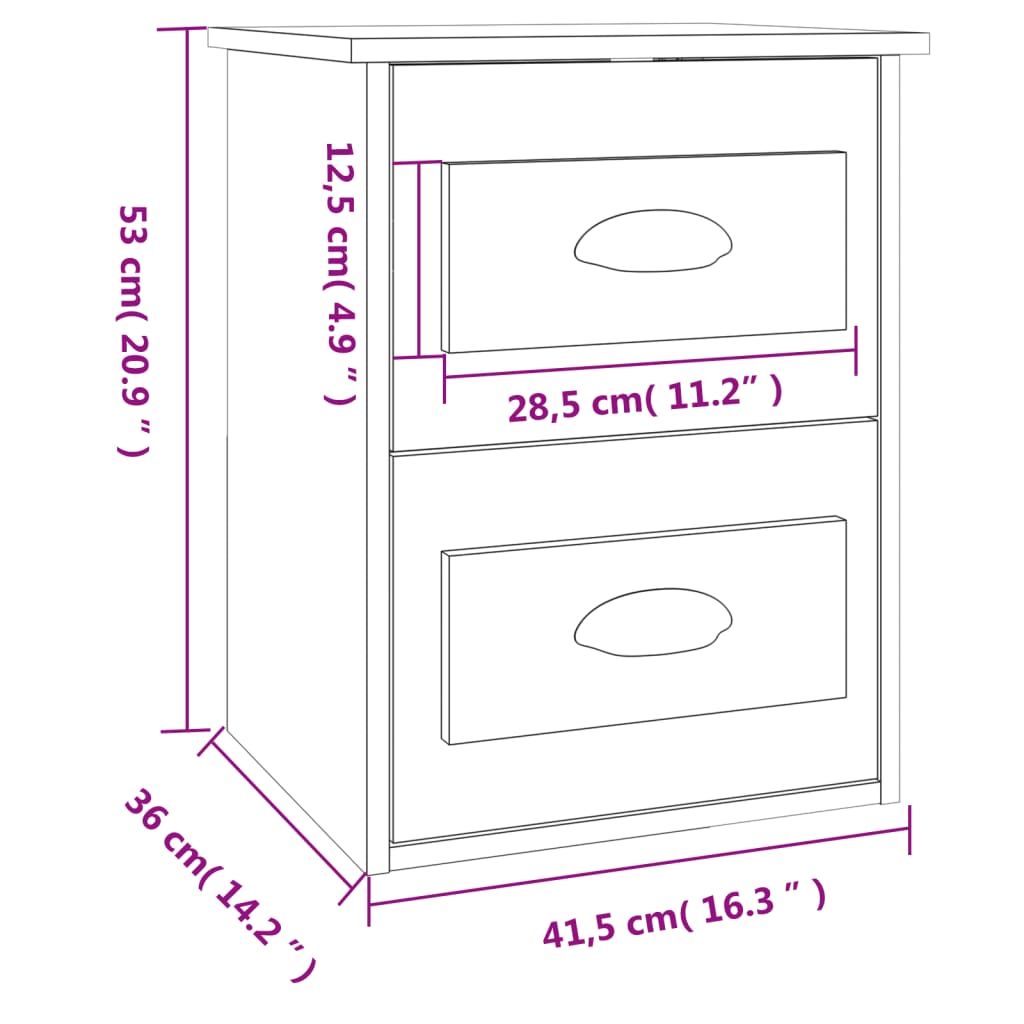 vidaXL Nástenný nočný stolík betónový sivý 41,5x36x53 cm