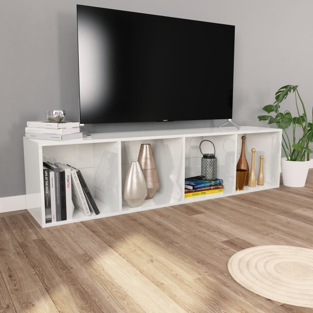 vidaXL Knižnica/TV skrinka, lesklá biela 36x30x143cm, kompozitné drevo