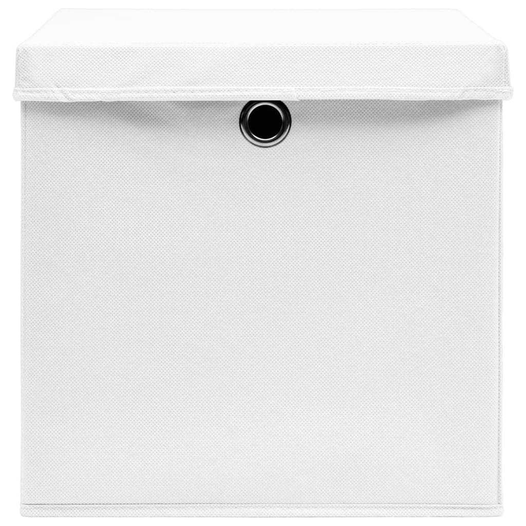 vidaXL Úložné boxy s vekom 10 ks, biele 32x32x32 cm, látka