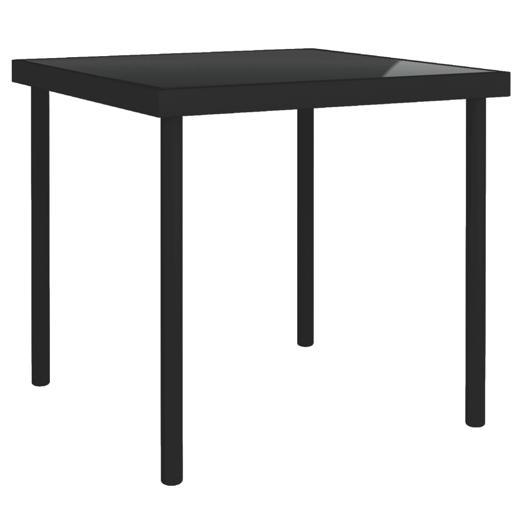 vidaXL Vonkajší jedálenský stôl čierny 80x80x72 cm sklo a oceľ