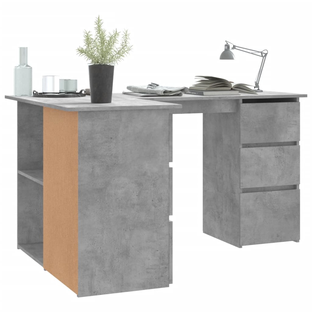 vidaXL Rohový stôl, betónovo sivý 145x100x76 cm, drevotrieska
